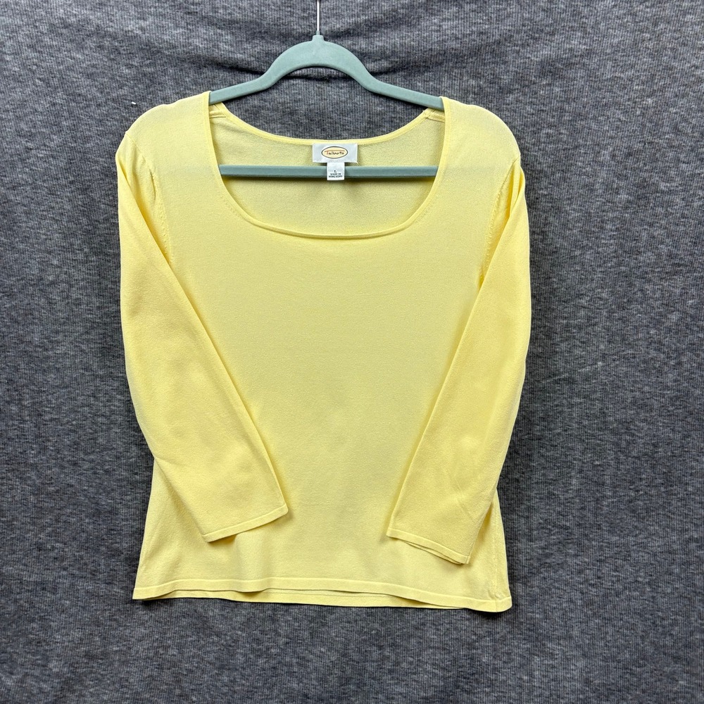 Talbots Yellow Knit Top Women L Scoop Neck 3/4 Sleeve Capsule Wardrobe Minimalis - Picture 5 of 10